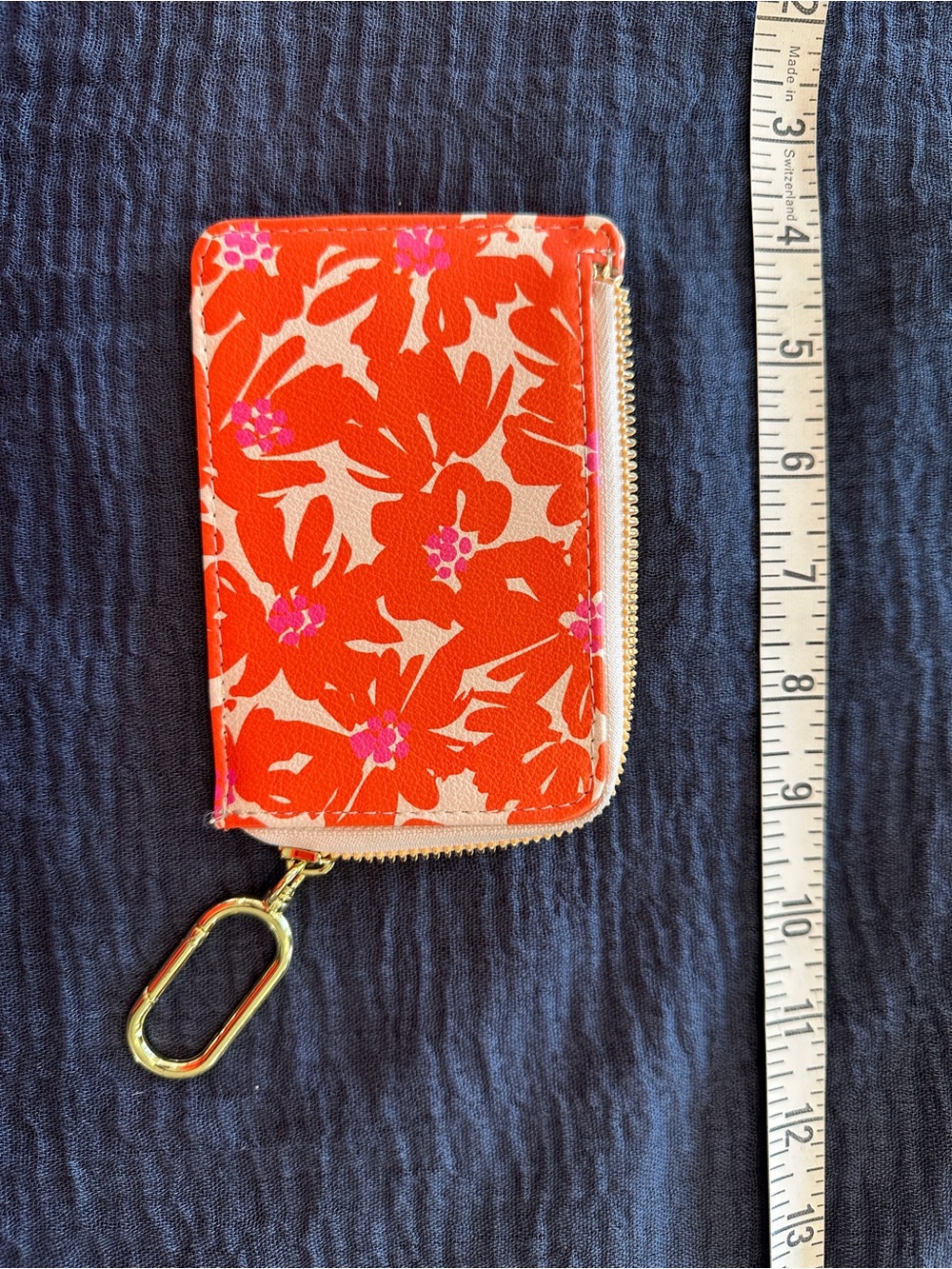 Floral Zip Card Holder Keychain - Orange